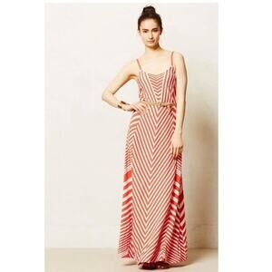 Anthropologie Lilka Maxi Meter Stripe Dress Small Red Chevron Womens Modal Knit